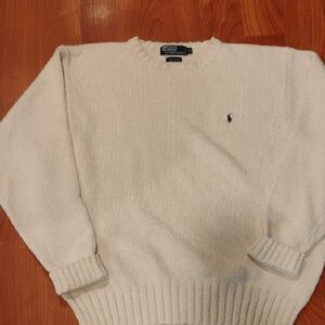 Polo by Ralph Lauren Cream Crewneck Sweater with Ribbed Cuffs